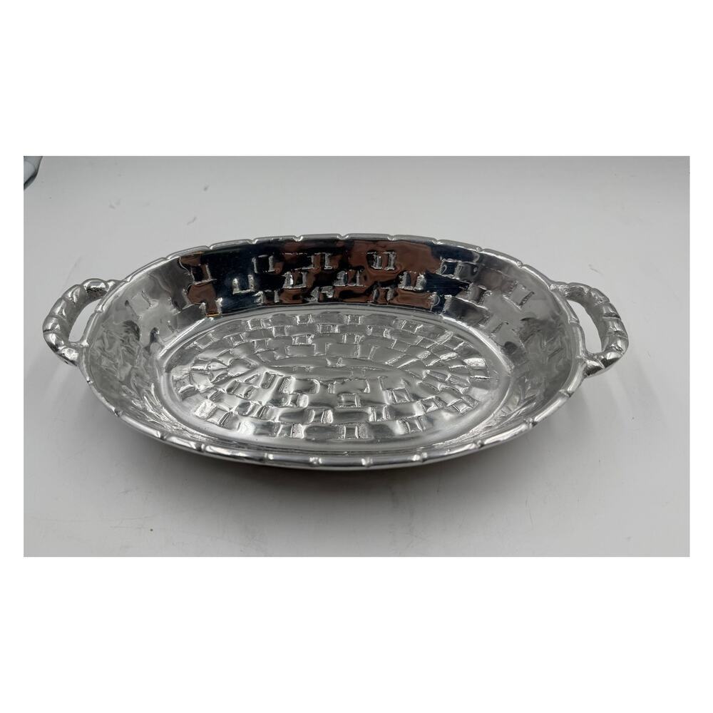 Vintage Mexican Oval Pewter Serving Platter With Handles